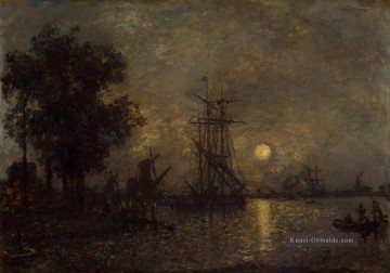 Holandaise Landschaft mit Docked Boat Impressionismus Schiff Seestück Johan Barthold Jongkind Ölgemälde